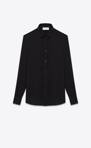 YSL Shirt In Silk Crêpe Čierne | 67258-ACVD