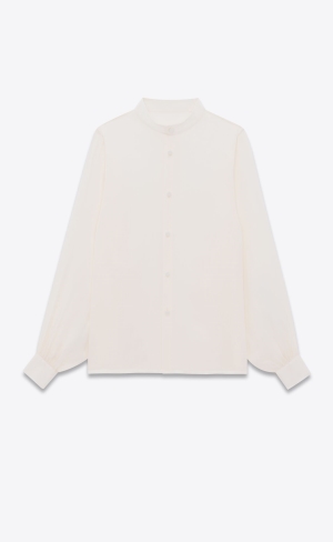 YSL Shirt In Silk Satin Craie | 74268-MUYV