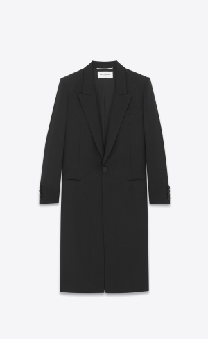 YSL Single-breasted Coat In Grain De Poudre Čierne | 49176-RDVB