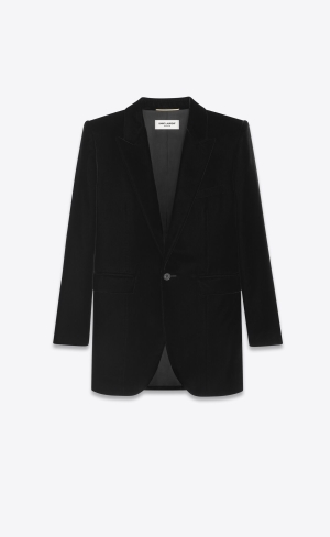 YSL Single-breasted Jacket In Cupro Velvet Noir | 03218-CFBU