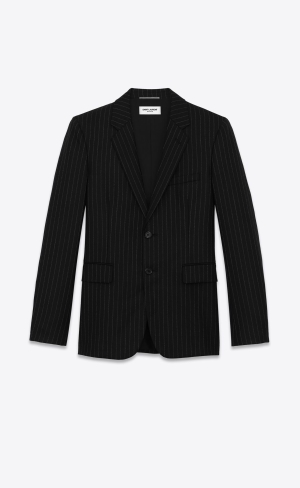 YSL Single-breasted Jacket In Rive Gauche Pruhované Flannel Čierne Biele | 17065-BXSL