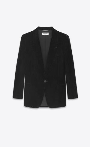 YSL Single-breasted Jacket In Shimmering Velvet Noir Brillant | 35812-VYLI