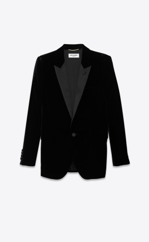 YSL Single-breasted Tuxedo Jacket In Velvet Čierne | 19456-CGZA