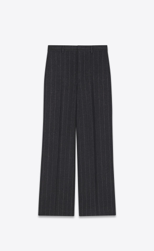 YSL Siroke Topanky-leg Pants In Pinstripe Vlna Tmavo Siva | 31457-QPKV