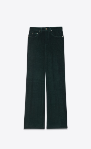 YSL Siroke Topanky-leg Pants In Velvet Tmavo Zelene | 20614-FWJO