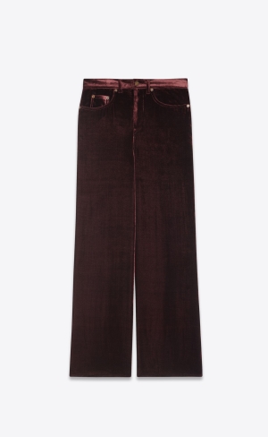 YSL Siroke Topanky-leg Pants In Velvet Tmavo Bordove | 41025-DOLV