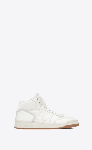 YSL Sl/80 Stredne-top Sneakers In Smooth And Grained Kozene Blanc | 73568-MRHT