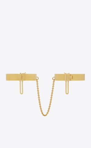 YSL Small Double Chain Handcuff Bracelets In Metal Zlate | 82370-EQDA