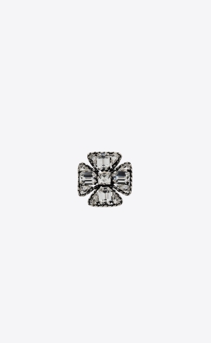 YSL Small Rhinestone Cross Brooch In Metal Strieborne | 50793-XERH