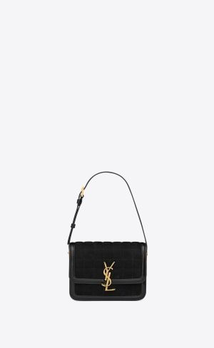 YSL Solferino Small Satchel In Prešívané Nubuck Semisove Čierne | 36041-JNHM