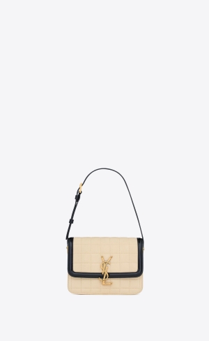 YSL Solferino Small Satchel In Prešívané Nubuck Semisove Biele Čierne | 72890-YDKQ