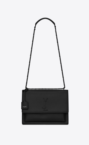 YSL Sunset Large Chain Bag In Smooth Kozene Noir | 25496-JXDR