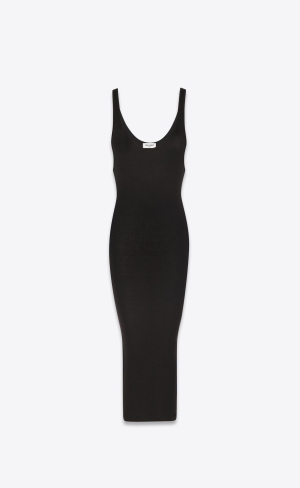 YSL Tank Top Saty In Rebrovaný Silk Jersey Noir | 51906-QFPH