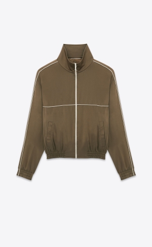 YSL Teddy Jacket In Crepe Satin Kaki Fonce | 63901-ORCA