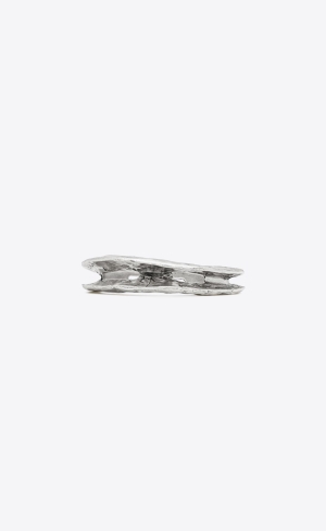 YSL Thin Textured Bangle In Metal Tmavo Strieborne | 19034-PKFX