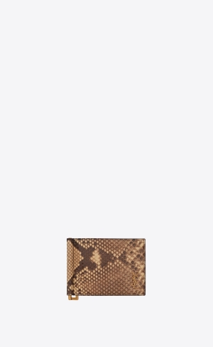 YSL Tiny Cassandre Bill Clip Wallet In Python Béžové Hnede | 05496-ZQCJ