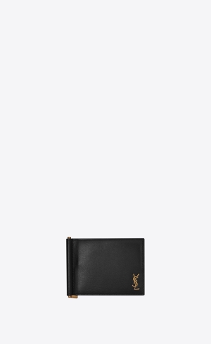 YSL Tiny Cassandre Bill Clip Wallet In Shiny Kozene Čierne | 81364-RMSO