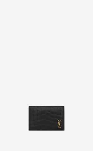 YSL Tiny Cassandre Business Card Case In Crocodile-embossed Kozene Čierne | 71283-ENSI