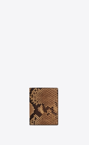 YSL Tiny Cassandre Credit Card Wallet In Python Béžové Hnede | 31862-GSDV