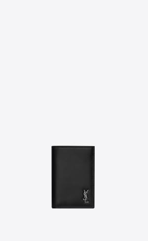 YSL Tiny Cassandre Credit Card Wallet In Matte Kozene Čierne | 64503-OQGD