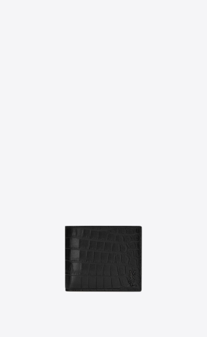 YSL Tiny Cassandre East/West Wallet In Crocodile-embossed Kozene Čierne | 06278-KFJQ