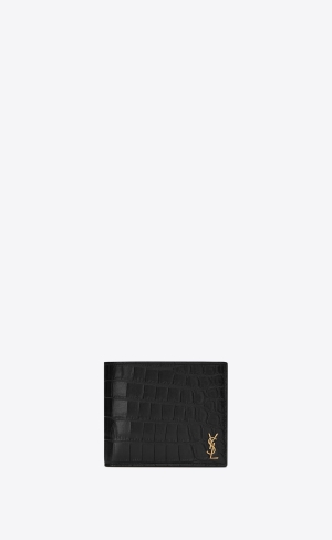 YSL Tiny Cassandre East/West Wallet With Coin Purse In Crocodile-embossed Matte Kozene Čierne | 91056-TXYI