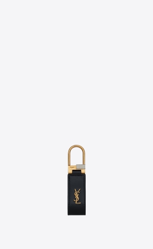 YSL Tiny Cassandre Keyring In Smooth Kozene Čierne | 94235-UYEW