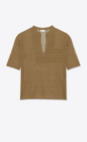 YSL Top In Linen And Silk Hnedožltý | 46105-VNWG