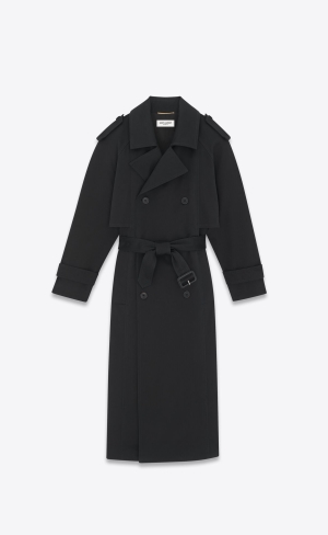 YSL Trench Coat In Gabardine Čierne | 26457-ISFE