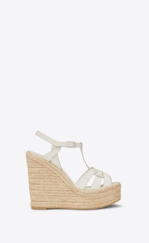 YSL Tribute Espadrilles Wedge In Smooth Kozene Biele | 10743-OWQV