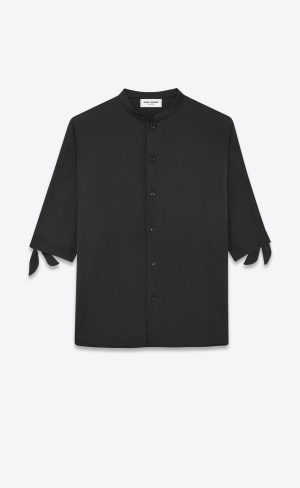 YSL Tunic Shirt In Crepe Satin Čierne | 53786-VHKU