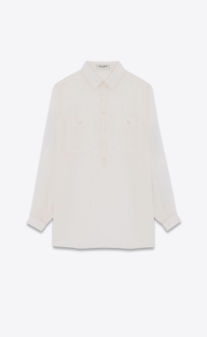 YSL Tunic Shirt In Pruhované Cupro Craie | 46139-JYQG