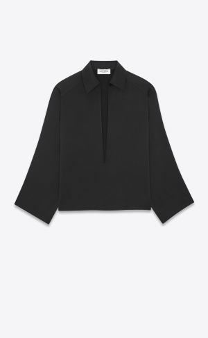 YSL Vareuse Shirt In Crepe Satin Čierne | 86513-OBAJ