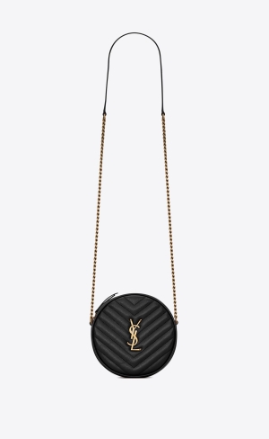 YSL Vinyle Round Camera Bag In Chevron-quilted Grain De Poudre Embossed Kozene Čierne | 41720-YWEB