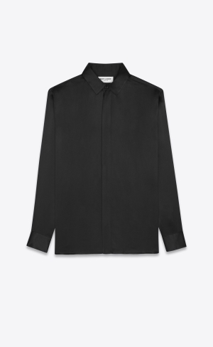 YSL Yves Collar Klasické Shirt In Crepe Satin Noir | 71405-EPGW