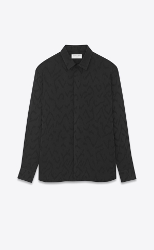 YSL Yves Collar Klasické Shirt In Matte And Shiny Silk Čierne | 34701-WNDG