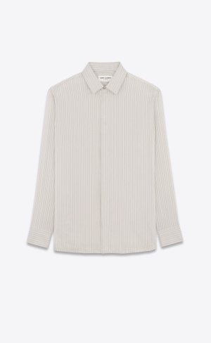 YSL Yves Collar Klasické Shirt In Pruhované Silk Gris Craie | 89312-CSRL