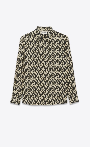 YSL Yves Collar Klasické Shirt In Viscose And Silk Noir Et Sable | 71430-JRGP