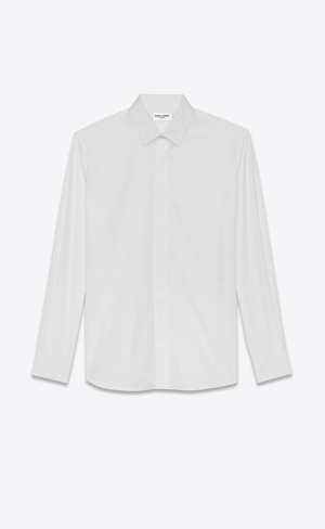 YSL Yves Collar Shirt In Bavlnene Poplin Biele | 14573-YKOF